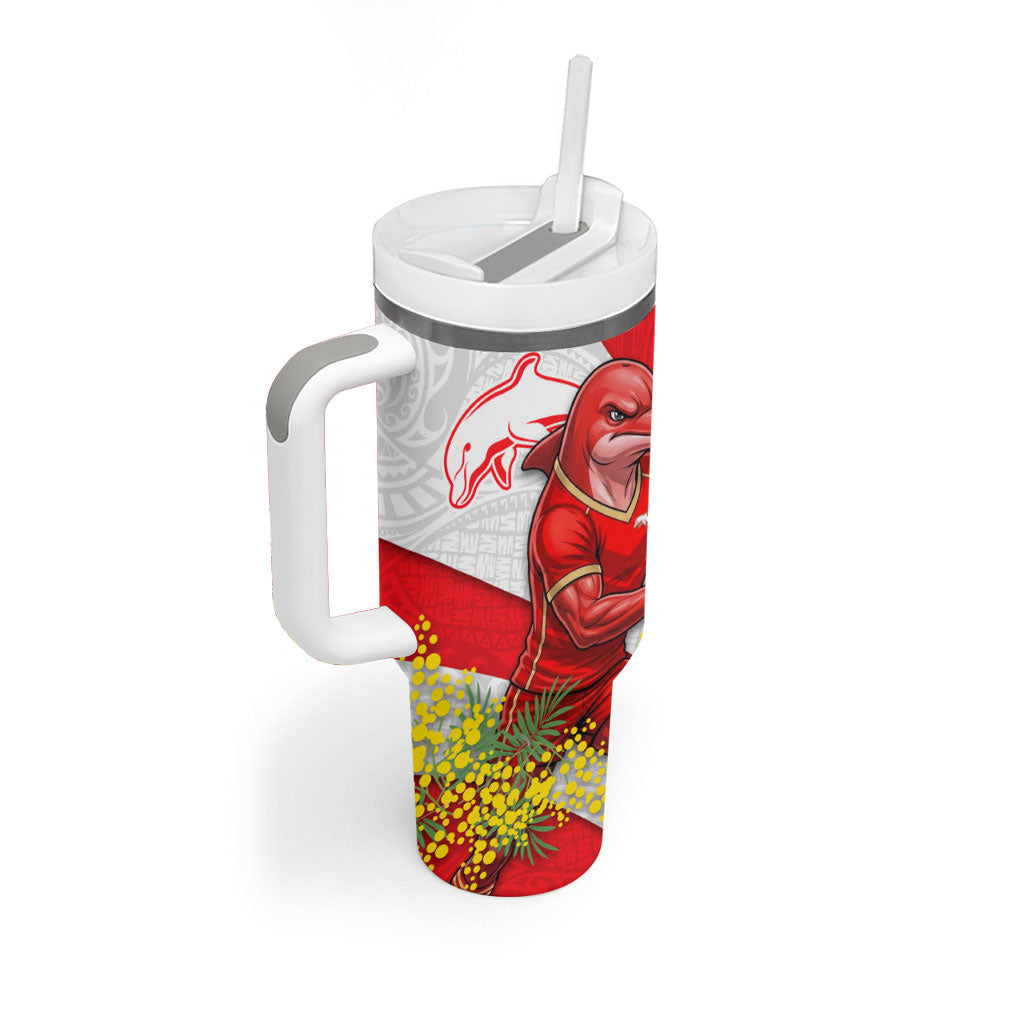 Dolphins Tumbler With Handle Golden Wattle Floral Polynesian - Australian Flower - Rugby Mascot