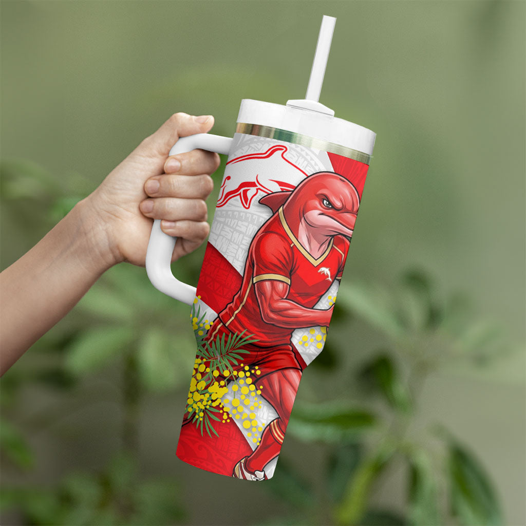 Dolphins Tumbler With Handle Golden Wattle Floral Polynesian - Australian Flower - Rugby Mascot