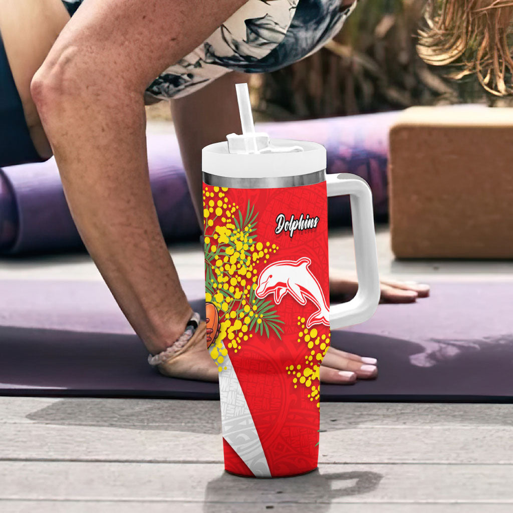 Dolphins Tumbler With Handle Golden Wattle Floral Polynesian - Australian Flower - Rugby Mascot