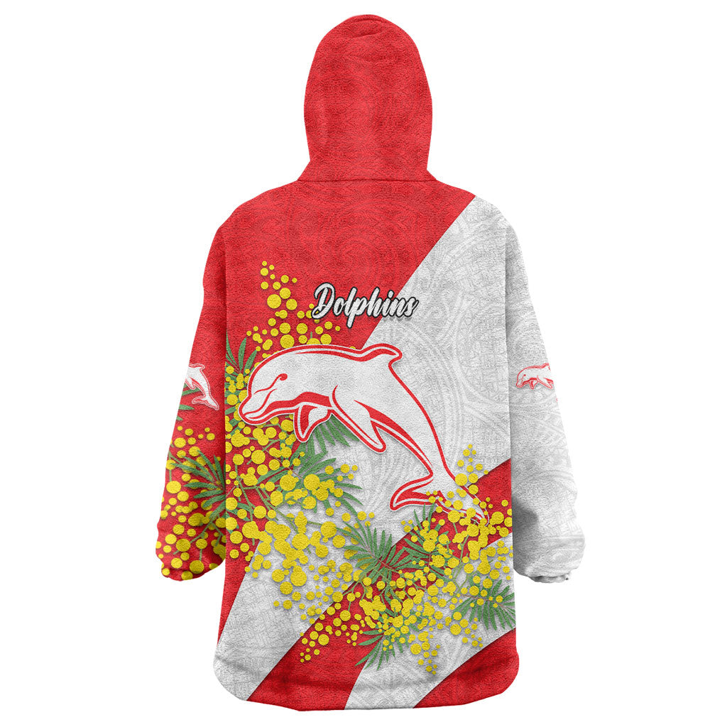 Dolphins Wearable Blanket Hoodie Golden Wattle Floral Polynesian - Australian Flower - Rugby Mascot