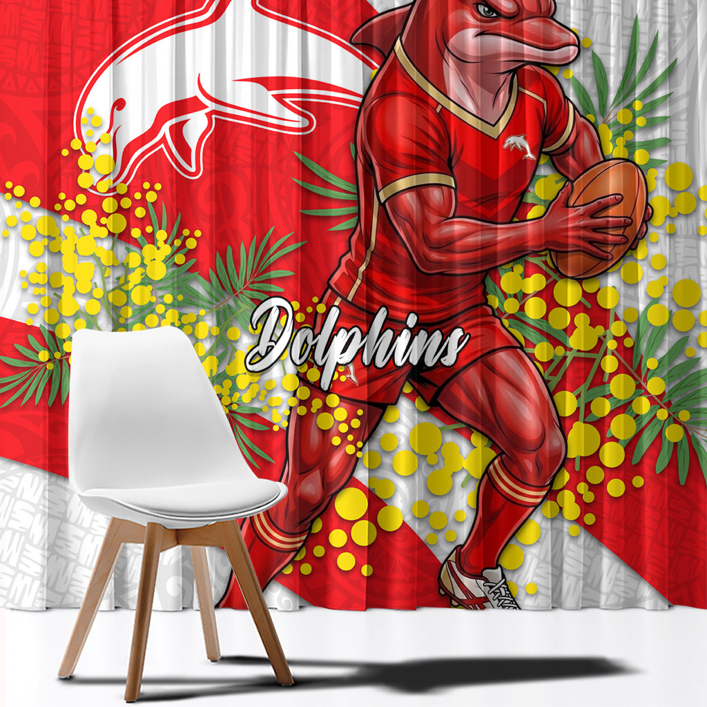 Dolphins Window Curtain Golden Wattle Floral Polynesian - Australian Flower - Rugby Mascot