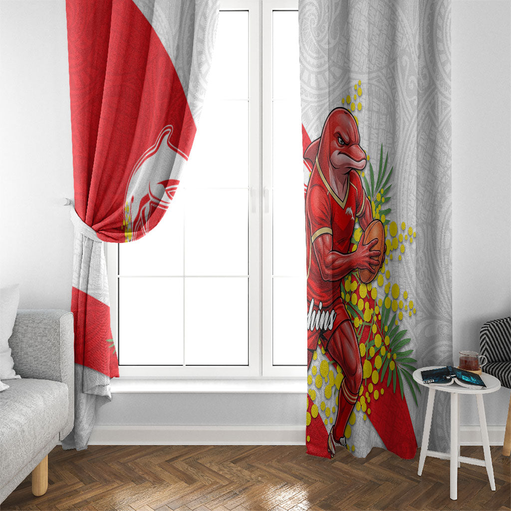 Dolphins Window Curtain Golden Wattle Floral Polynesian - Australian Flower - Rugby Mascot