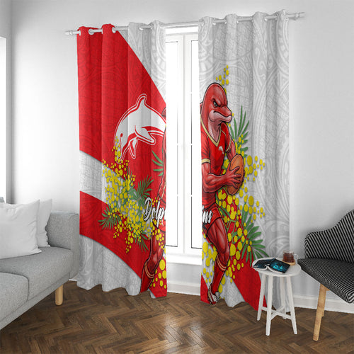 Dolphins Window Curtain Golden Wattle Floral Polynesian - Australian Flower - Rugby Mascot