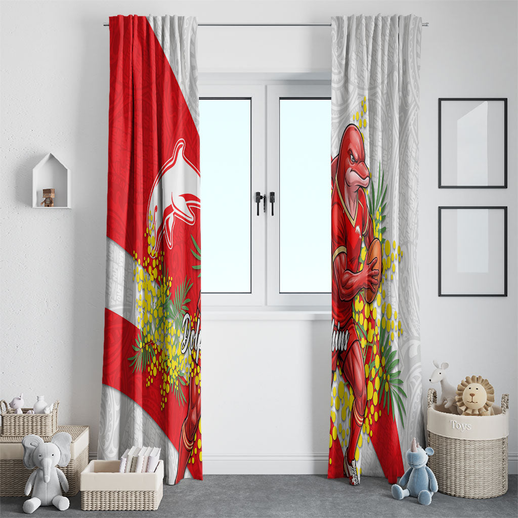 Dolphins Window Curtain Golden Wattle Floral Polynesian - Australian Flower - Rugby Mascot