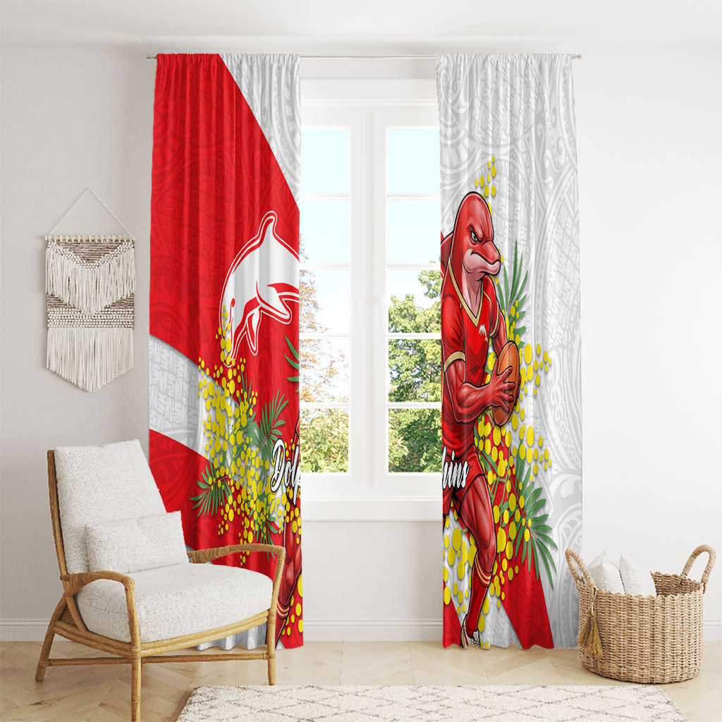 Dolphins Window Curtain Golden Wattle Floral Polynesian - Australian Flower - Rugby Mascot