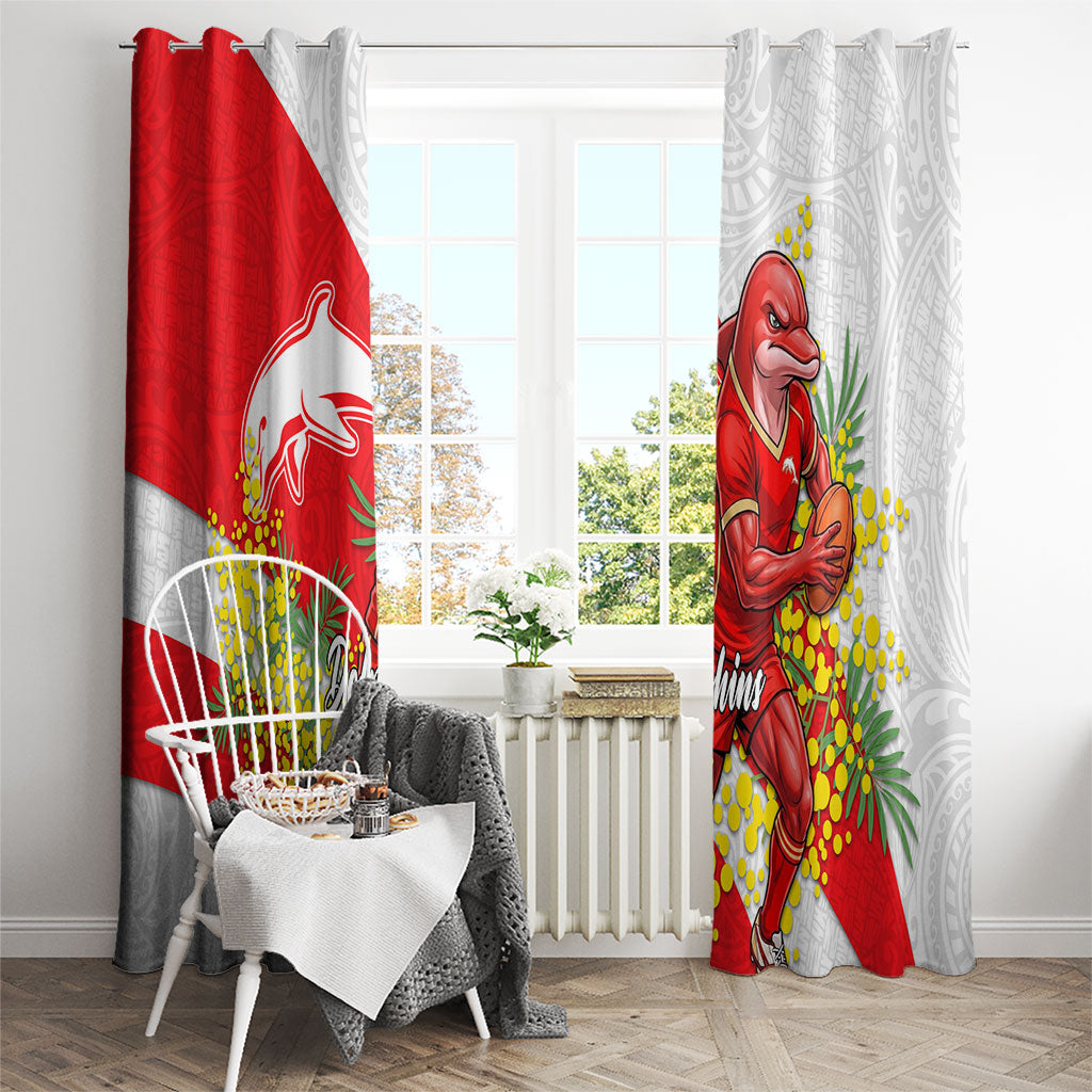 Dolphins Window Curtain Golden Wattle Floral Polynesian - Australian Flower - Rugby Mascot