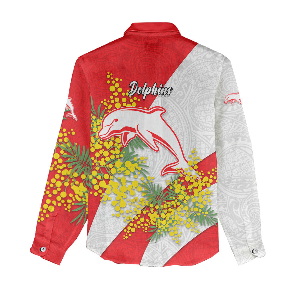 Dolphins Women Casual Shirt Golden Wattle Floral Polynesian - Australian Flower - Rugby Mascot