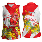 Dolphins Women Sleeveless Polo Shirt Golden Wattle Floral Polynesian - Australian Flower - Rugby Mascot
