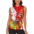 Dolphins Women Sleeveless Polo Shirt Golden Wattle Floral Polynesian - Australian Flower - Rugby Mascot