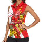 Dolphins Women Sleeveless Polo Shirt Golden Wattle Floral Polynesian - Australian Flower - Rugby Mascot