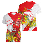 Dolphins Women V-Neck T-Shirt Golden Wattle Floral Polynesian - Australian Flower - Rugby Mascot