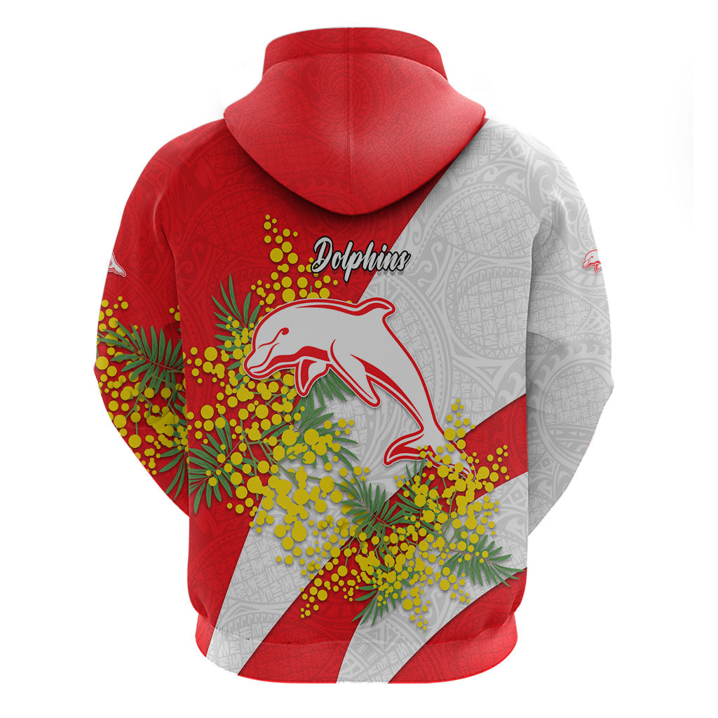 Dolphins Zip Hoodie Golden Wattle Floral Polynesian - Australian Flower - Rugby Mascot