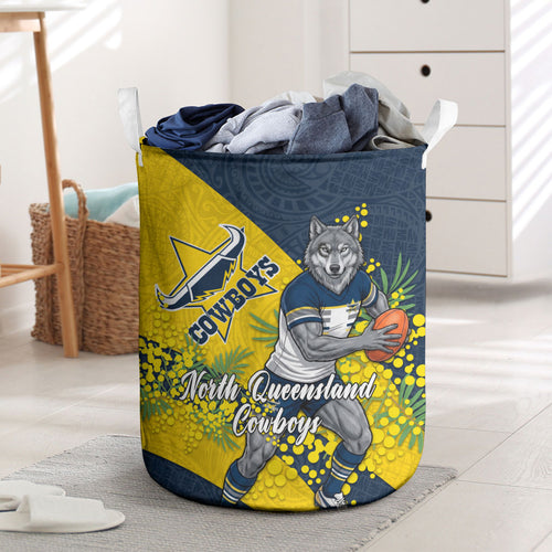 North Queensland Cowboys Laundry Basket Golden Wattle Floral Polynesian - Australian Flower - Rugby Mascot