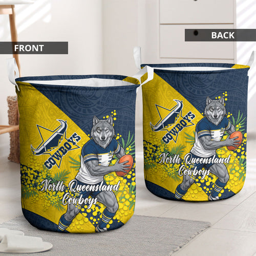 North Queensland Cowboys Laundry Basket Golden Wattle Floral Polynesian - Australian Flower - Rugby Mascot