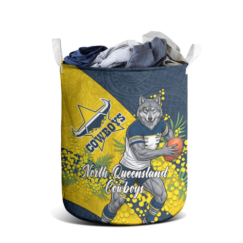 North Queensland Cowboys Laundry Basket Golden Wattle Floral Polynesian - Australian Flower - Rugby Mascot