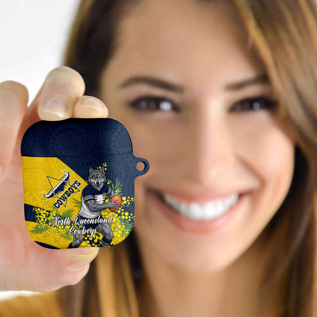 North Queensland Cowboys AirPods Case Golden Wattle Floral Polynesian - Australian Flower - Rugby Mascot