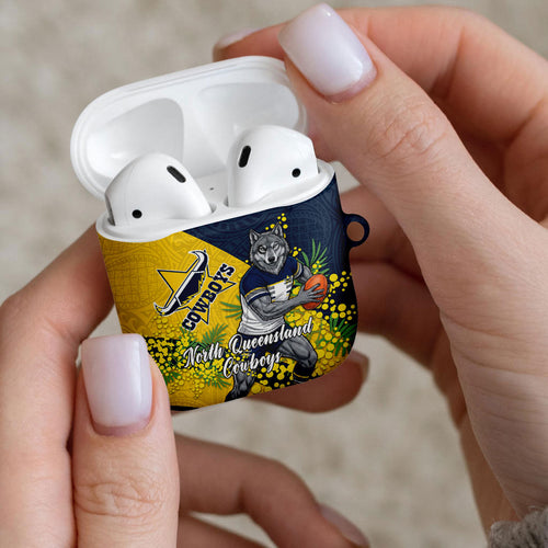 North Queensland Cowboys AirPods Case Golden Wattle Floral Polynesian - Australian Flower - Rugby Mascot