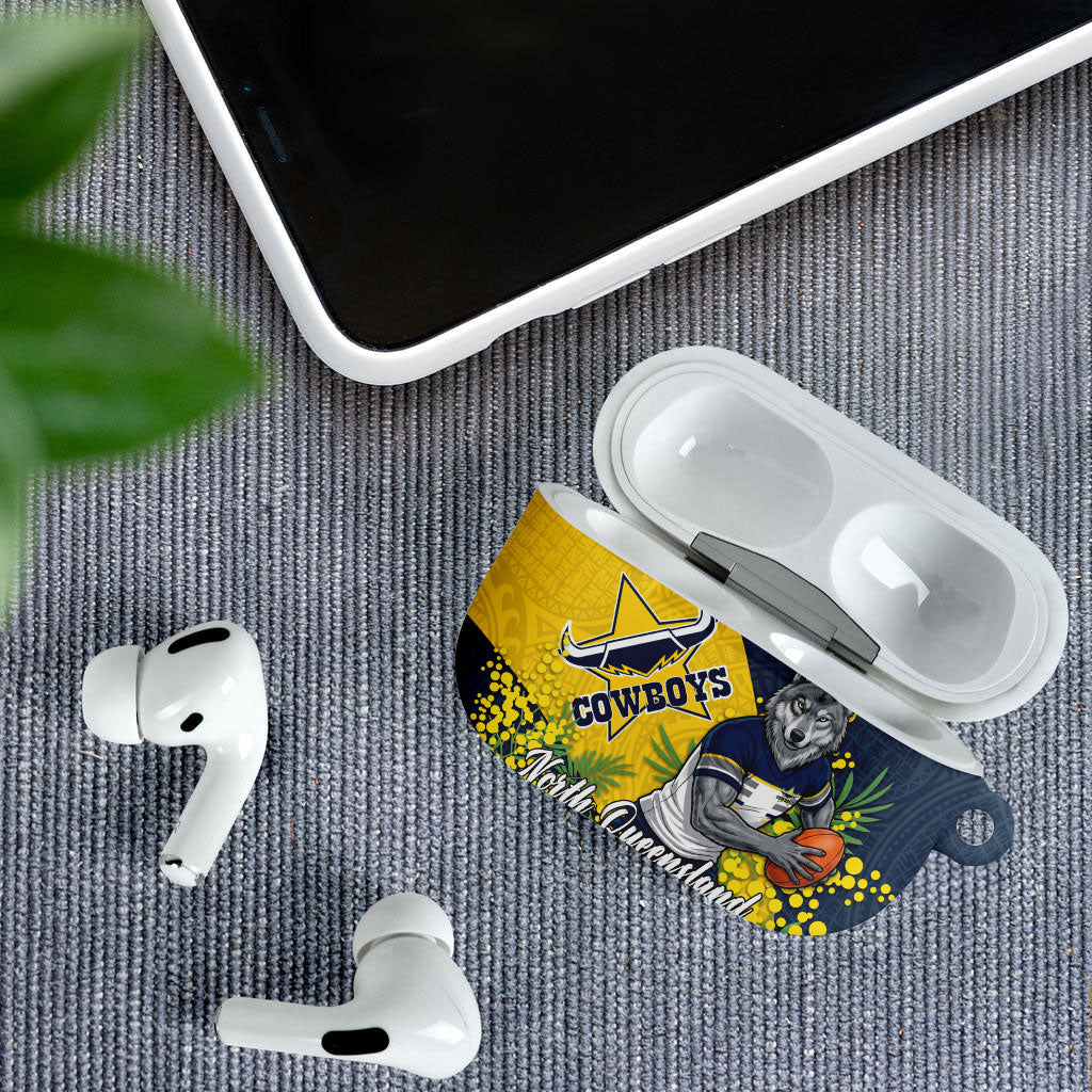 North Queensland Cowboys AirPods Case Golden Wattle Floral Polynesian - Australian Flower - Rugby Mascot