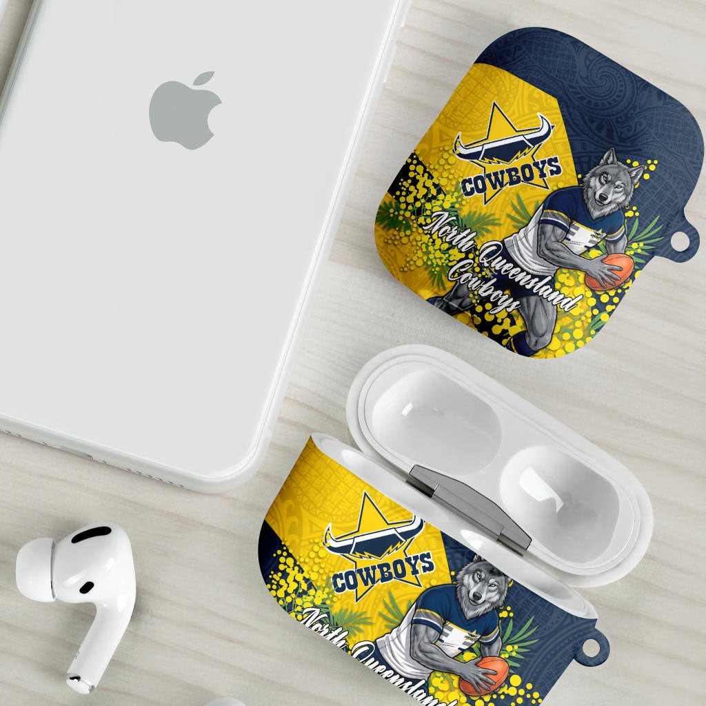 North Queensland Cowboys AirPods Case Golden Wattle Floral Polynesian - Australian Flower - Rugby Mascot