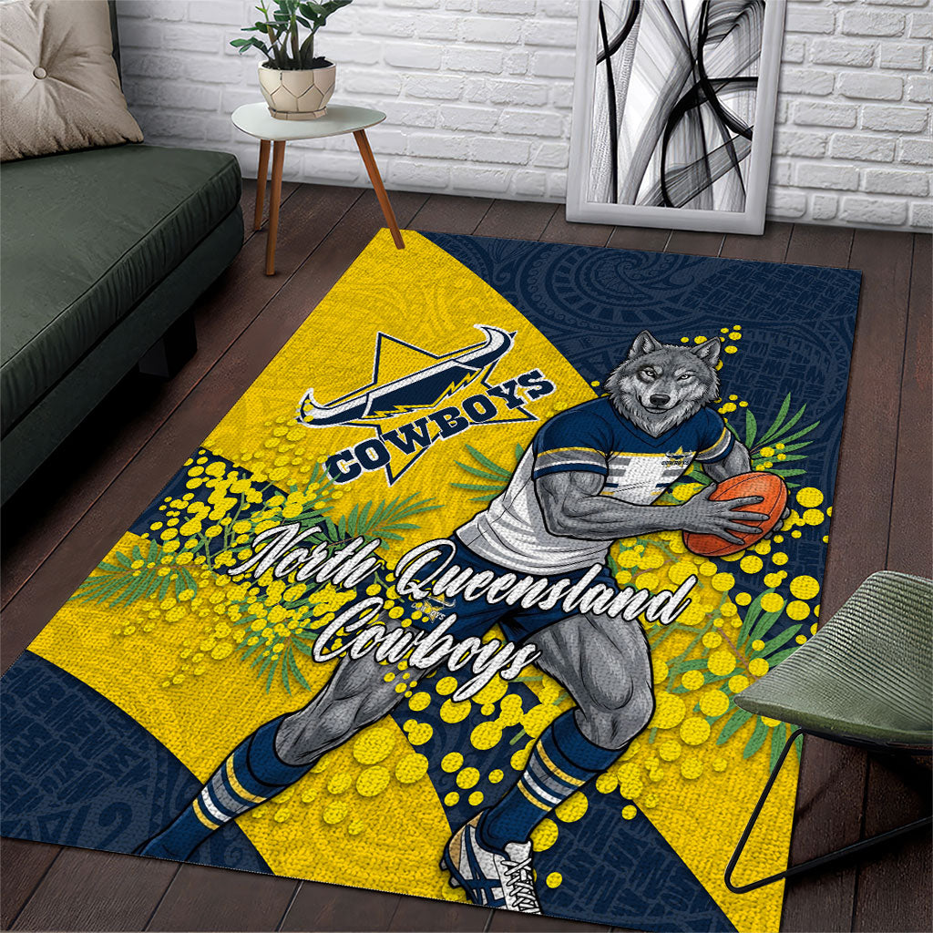 North Queensland Cowboys Area Rug Golden Wattle Floral Polynesian - Australian Flower - Rugby Mascot