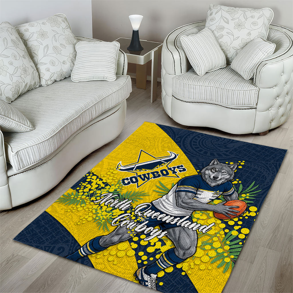 North Queensland Cowboys Area Rug Golden Wattle Floral Polynesian - Australian Flower - Rugby Mascot