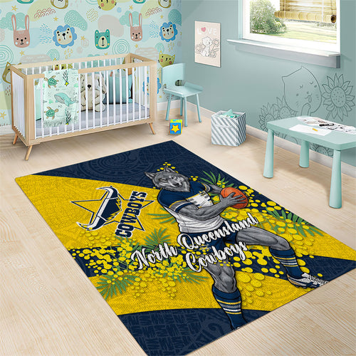 North Queensland Cowboys Area Rug Golden Wattle Floral Polynesian - Australian Flower - Rugby Mascot