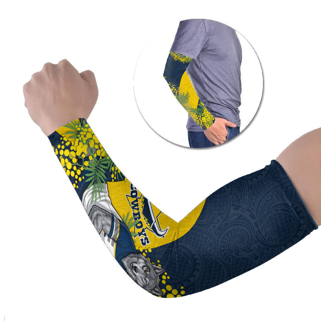 North Queensland Cowboys Arm Sleeves Golden Wattle Floral Polynesian - Australian Flower - Rugby Mascot