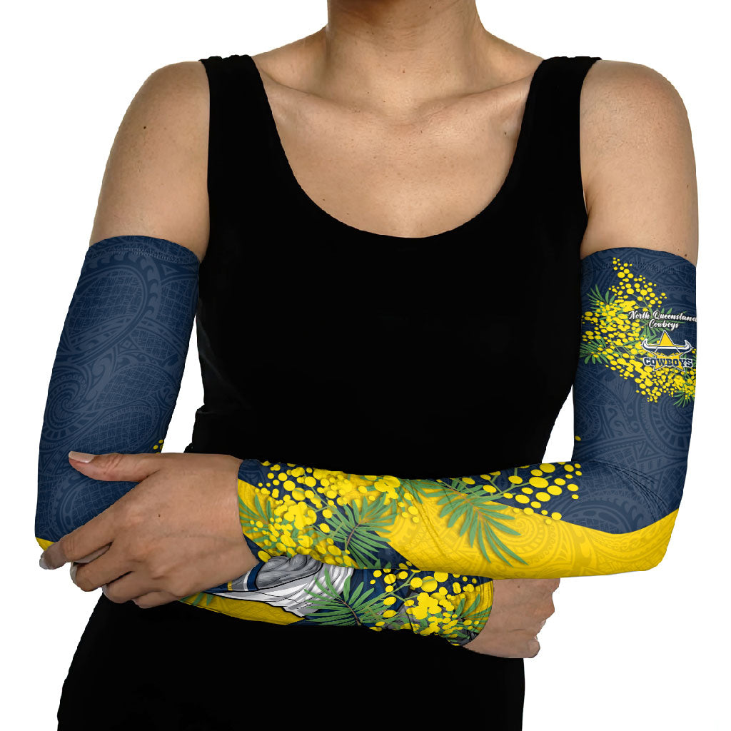 North Queensland Cowboys Arm Sleeves Golden Wattle Floral Polynesian - Australian Flower - Rugby Mascot