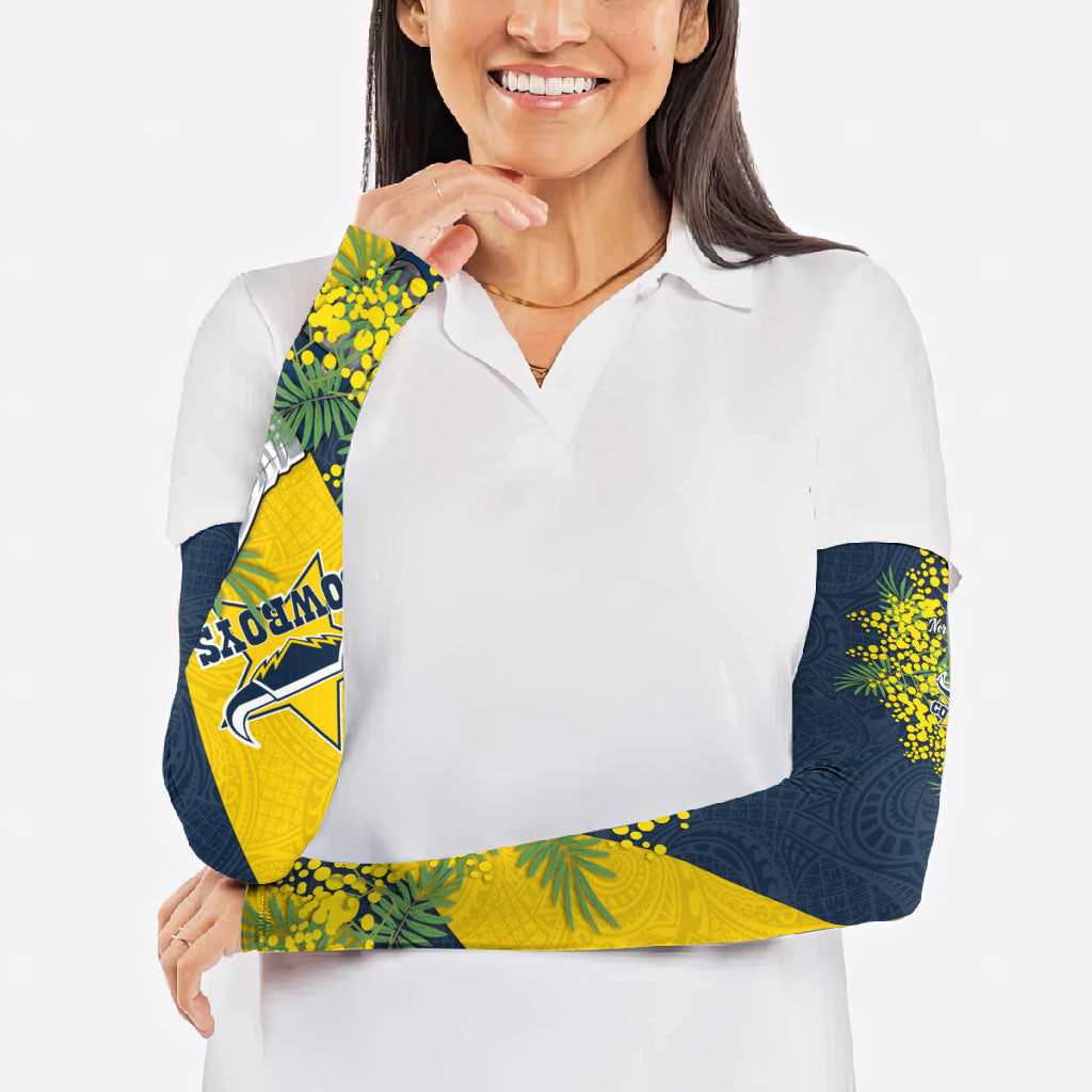 North Queensland Cowboys Arm Sleeves Golden Wattle Floral Polynesian - Australian Flower - Rugby Mascot