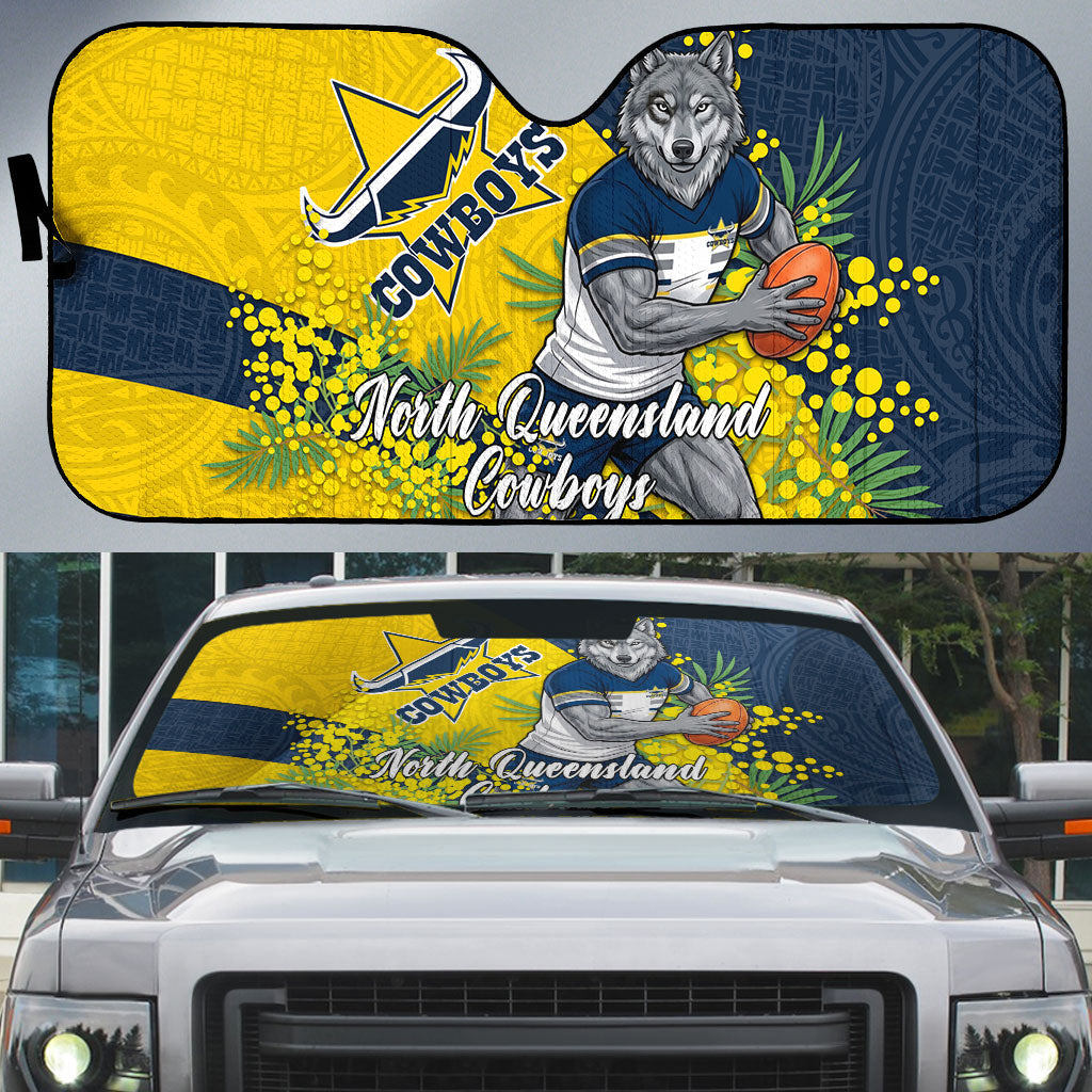 North Queensland Cowboys Auto Sun Shade Golden Wattle Floral Polynesian - Australian Flower - Rugby Mascot