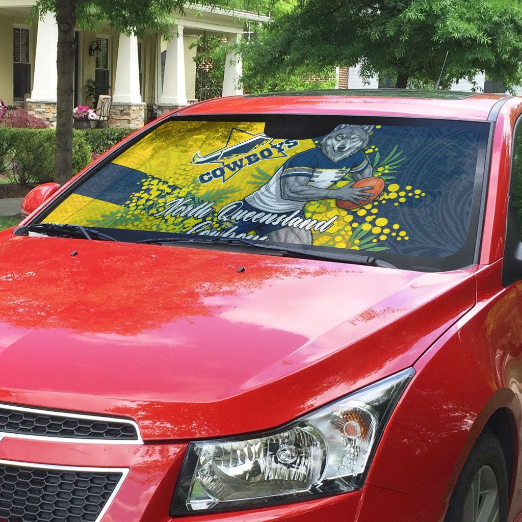 North Queensland Cowboys Auto Sun Shade Golden Wattle Floral Polynesian - Australian Flower - Rugby Mascot