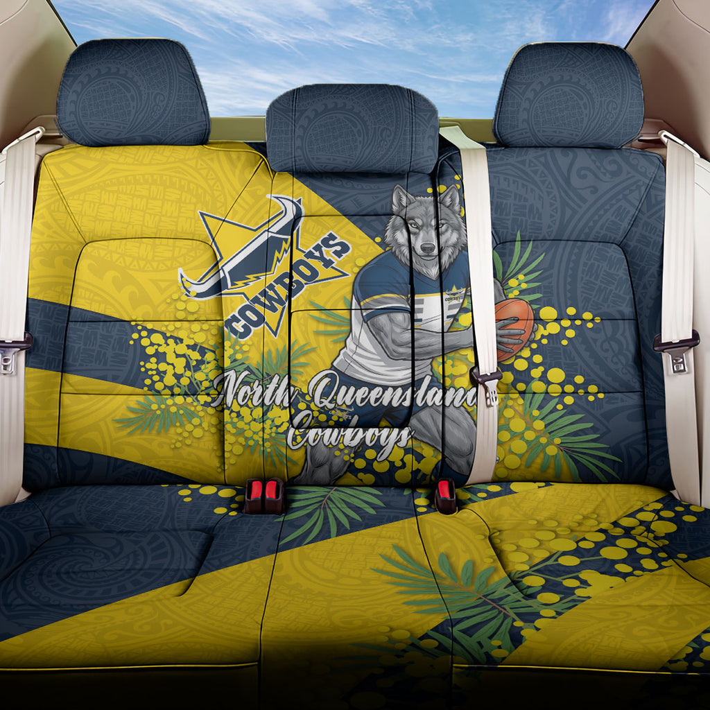 North Queensland Cowboys Back Car Seat Cover Golden Wattle Floral Polynesian - Australian Flower - Rugby Mascot