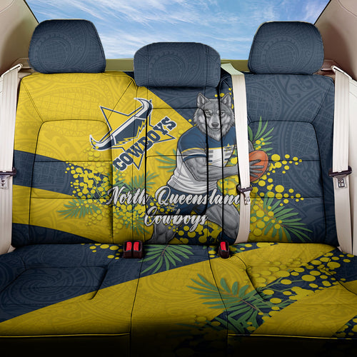 North Queensland Cowboys Back Car Seat Cover Golden Wattle Floral Polynesian - Australian Flower - Rugby Mascot