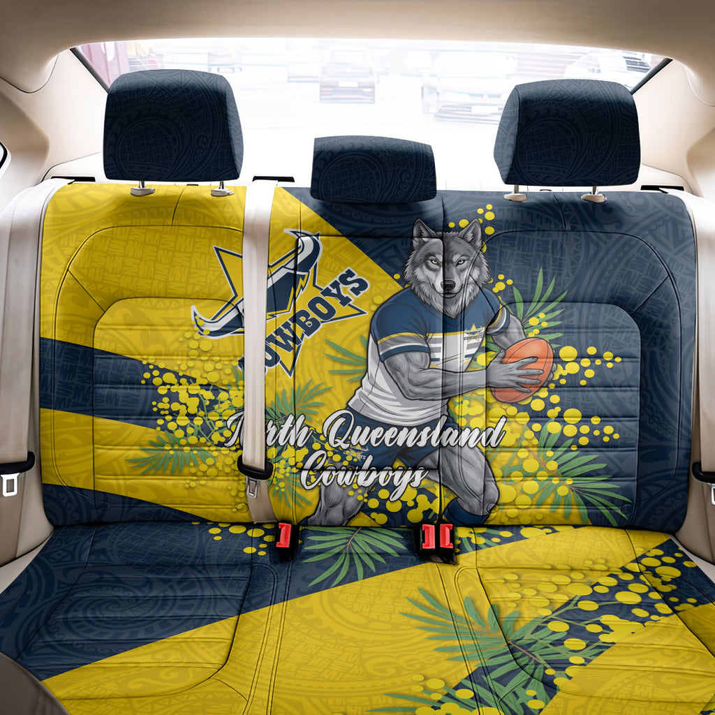 North Queensland Cowboys Back Car Seat Cover Golden Wattle Floral Polynesian - Australian Flower - Rugby Mascot