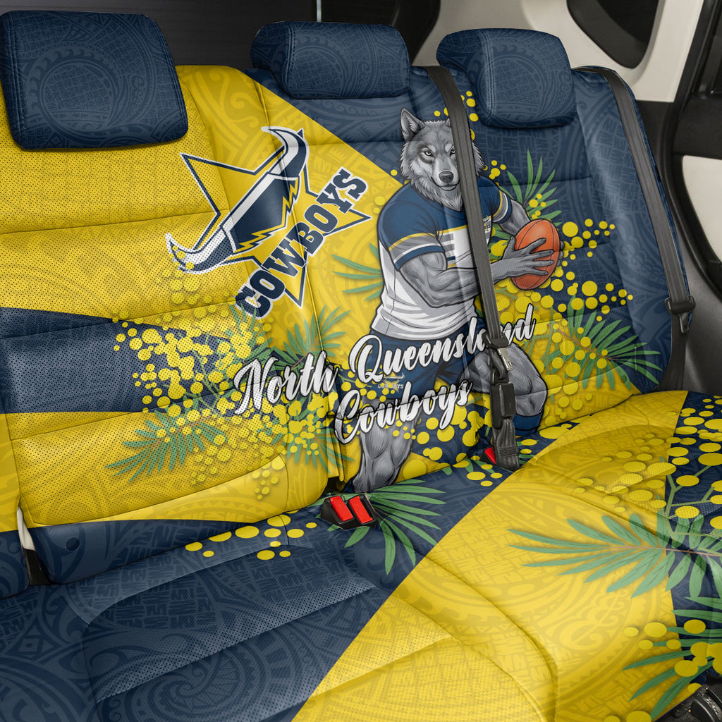 North Queensland Cowboys Back Car Seat Cover Golden Wattle Floral Polynesian - Australian Flower - Rugby Mascot