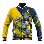 North Queensland Cowboys Baseball Jacket Golden Wattle Floral Polynesian - Australian Flower - Rugby Mascot