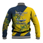 North Queensland Cowboys Baseball Jacket Golden Wattle Floral Polynesian - Australian Flower - Rugby Mascot