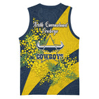 North Queensland Cowboys Basketball Jersey Golden Wattle Floral Polynesian - Australian Flower - Rugby Mascot
