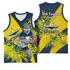 North Queensland Cowboys Basketball Jersey Golden Wattle Floral Polynesian - Australian Flower - Rugby Mascot