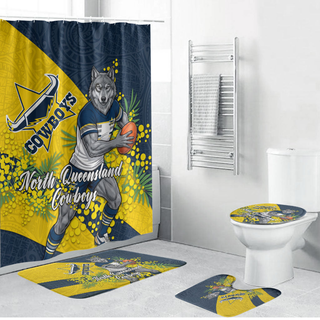 North Queensland Cowboys Bathroom Set Golden Wattle Floral Polynesian - Australian Flower - Rugby Mascot