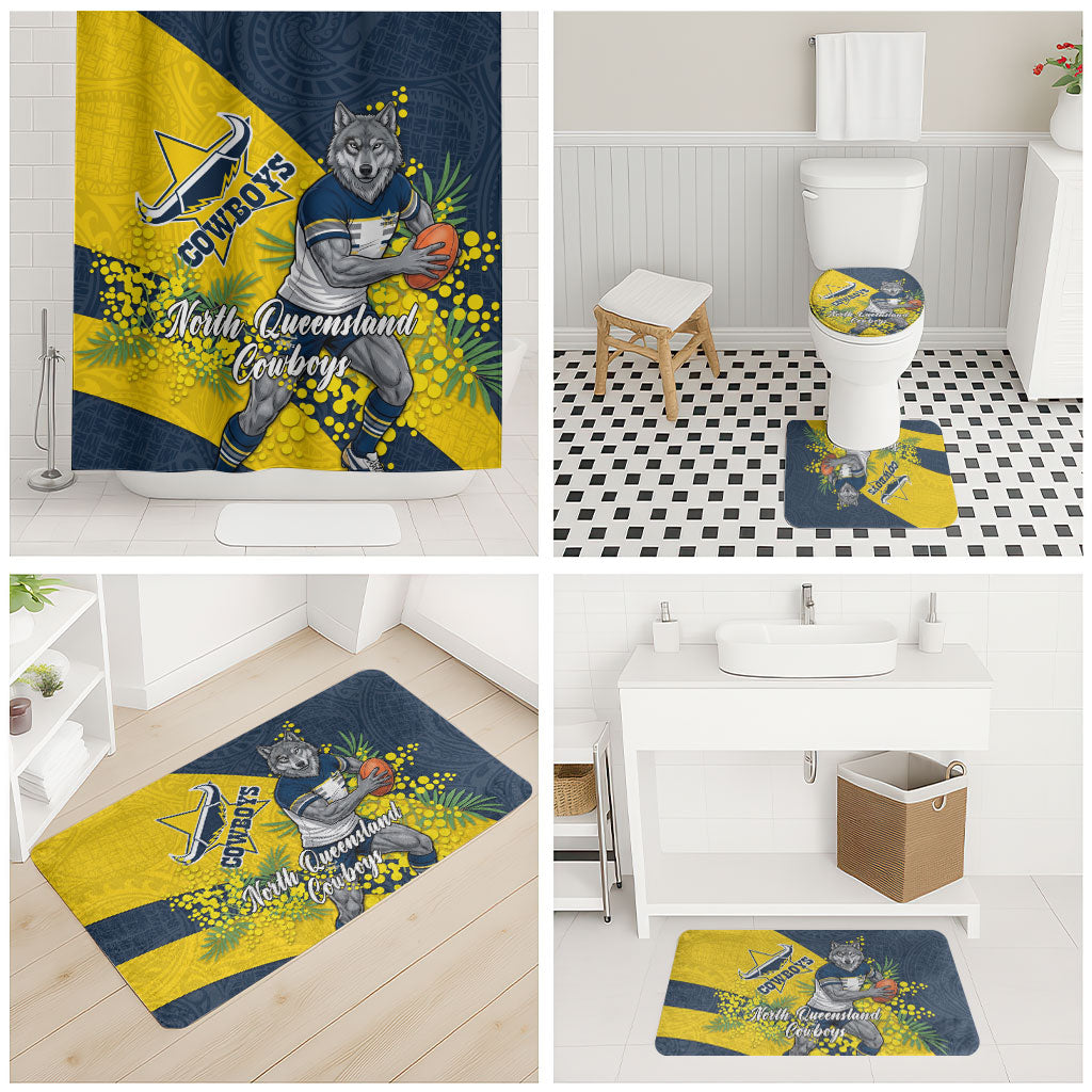 North Queensland Cowboys Bathroom Set Golden Wattle Floral Polynesian - Australian Flower - Rugby Mascot