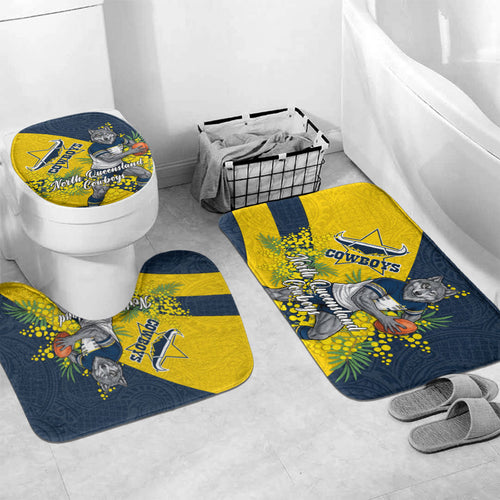 North Queensland Cowboys Bathroom Set Golden Wattle Floral Polynesian - Australian Flower - Rugby Mascot