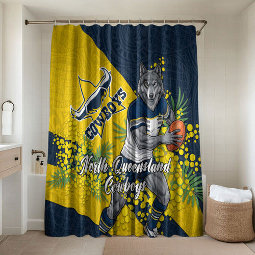 North Queensland Cowboys Bathroom Set Golden Wattle Floral Polynesian - Australian Flower - Rugby Mascot