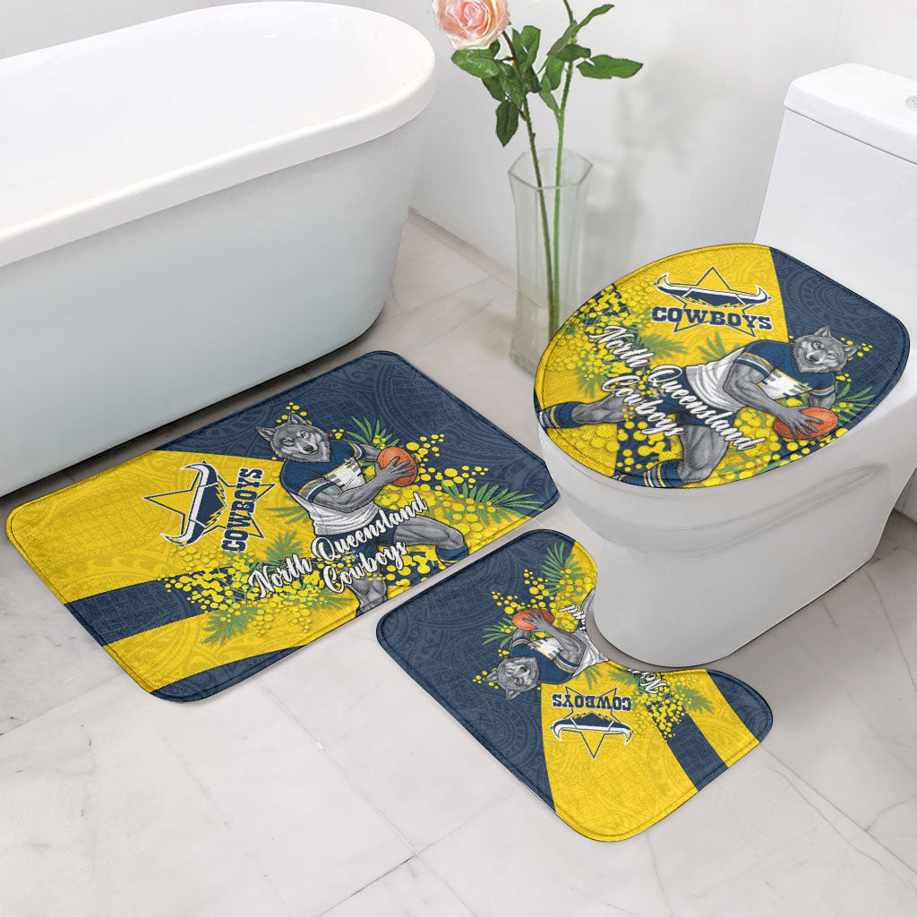 North Queensland Cowboys Bathroom Set Golden Wattle Floral Polynesian - Australian Flower - Rugby Mascot