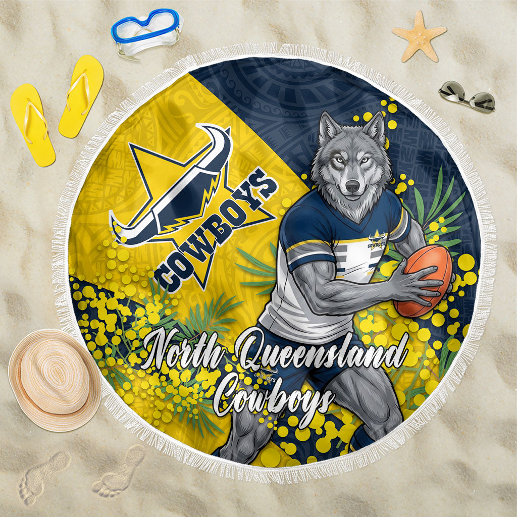 North Queensland Cowboys Beach Blanket Golden Wattle Floral Polynesian - Australian Flower - Rugby Mascot