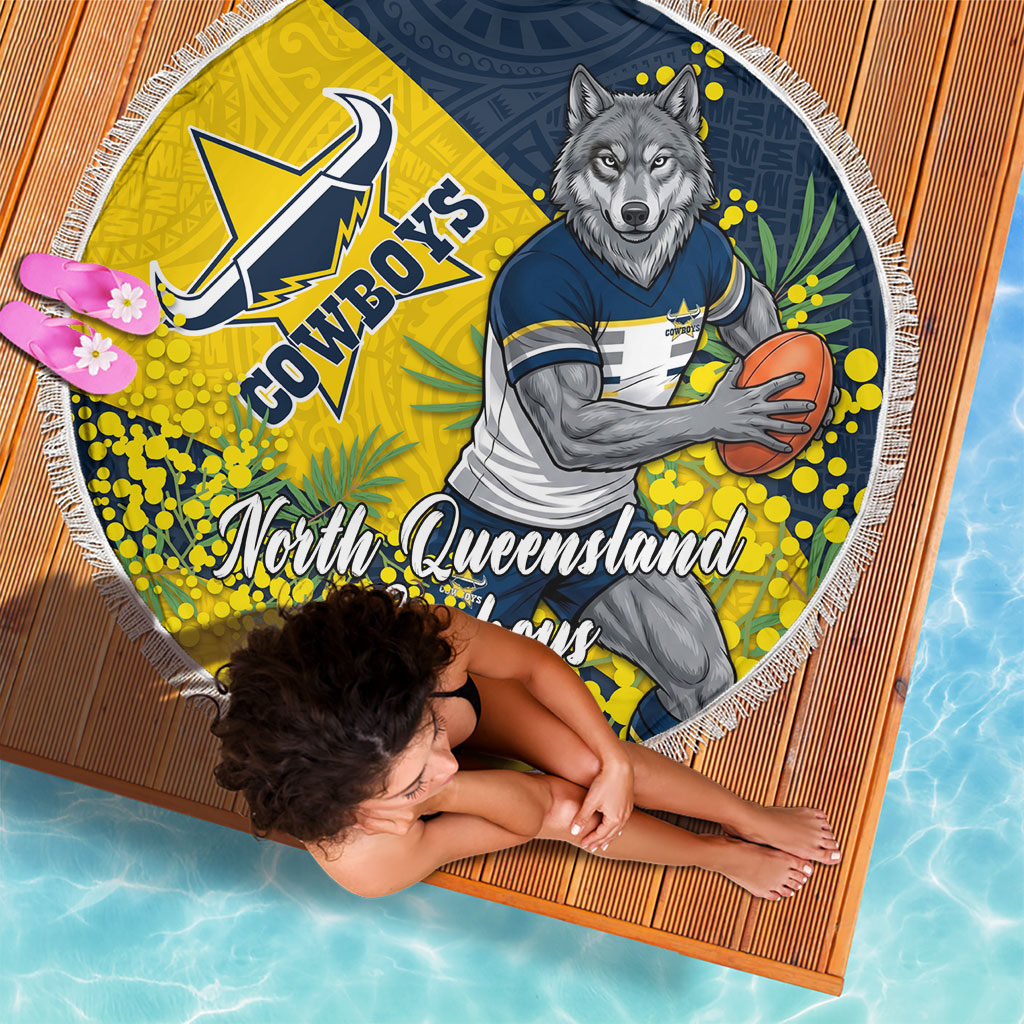 North Queensland Cowboys Beach Blanket Golden Wattle Floral Polynesian - Australian Flower - Rugby Mascot