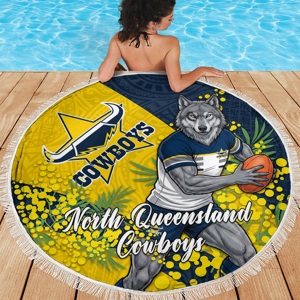 North Queensland Cowboys Beach Blanket Golden Wattle Floral Polynesian - Australian Flower - Rugby Mascot