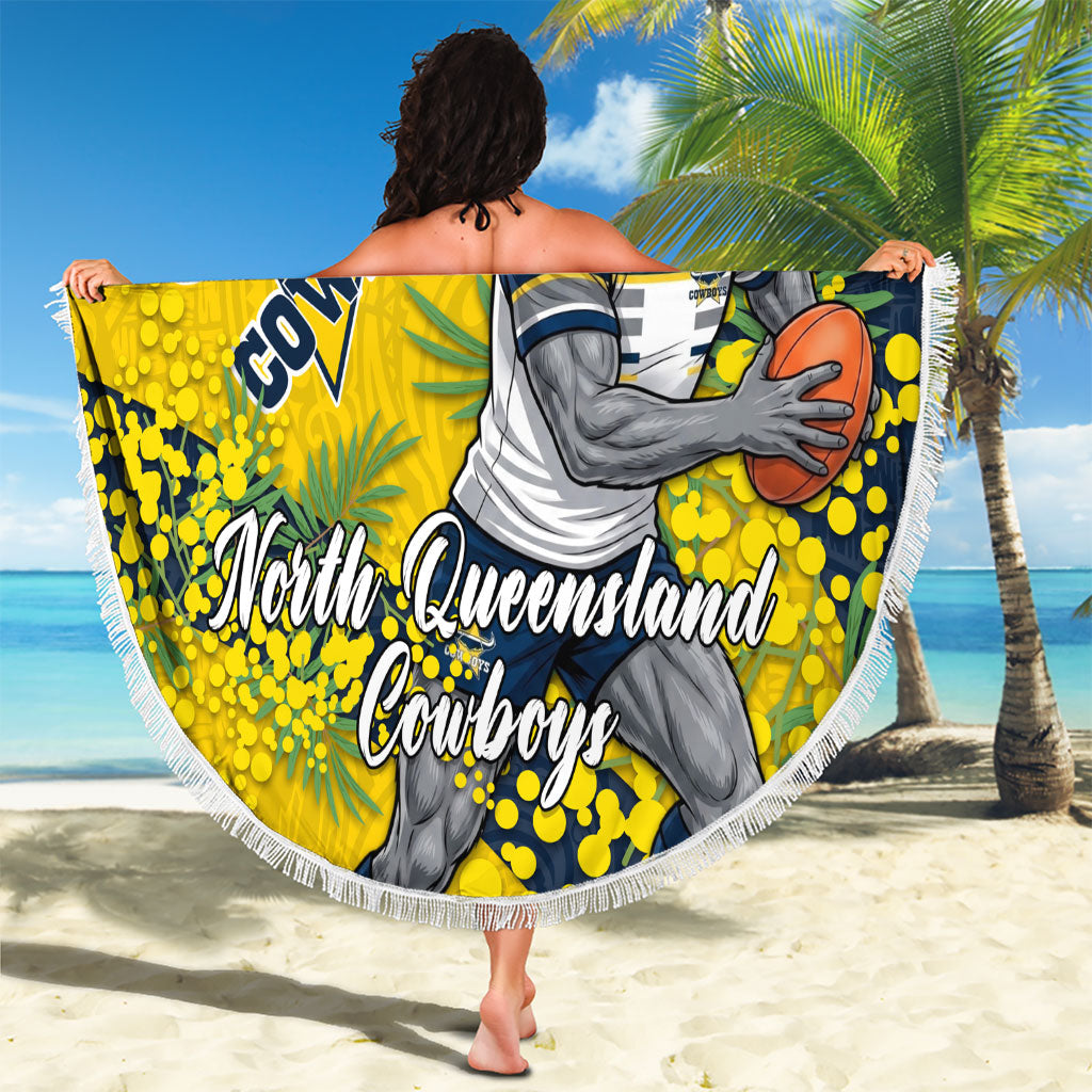 North Queensland Cowboys Beach Blanket Golden Wattle Floral Polynesian - Australian Flower - Rugby Mascot