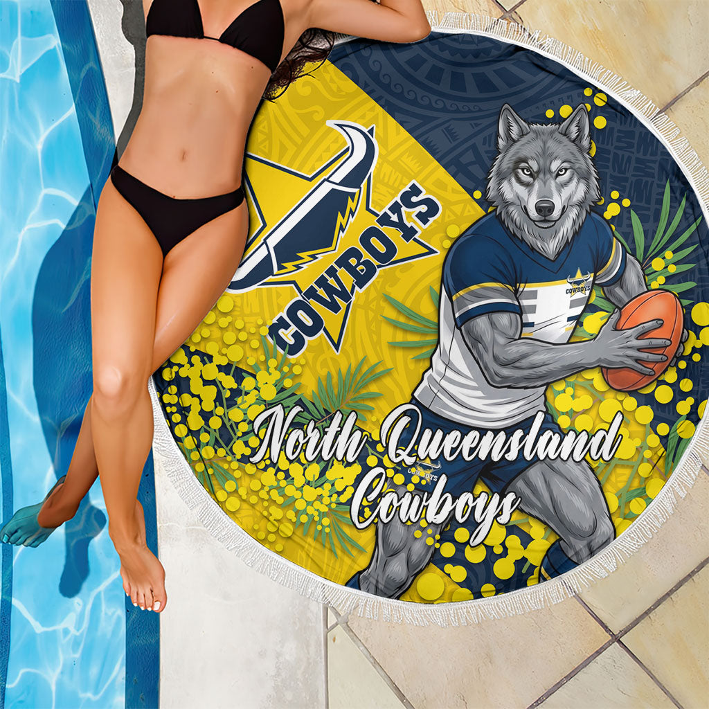 North Queensland Cowboys Beach Blanket Golden Wattle Floral Polynesian - Australian Flower - Rugby Mascot