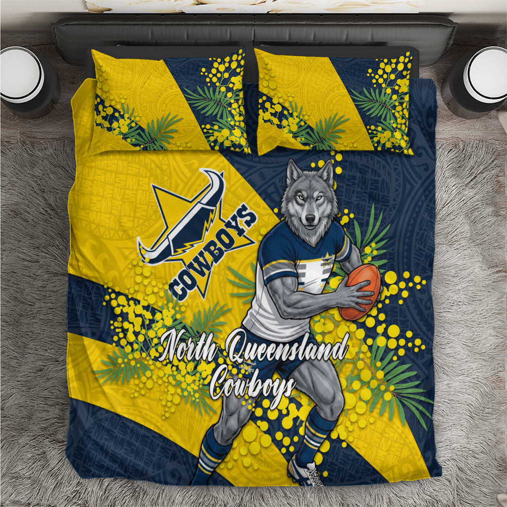 North Queensland Cowboys Bedding Set Golden Wattle Floral Polynesian - Australian Flower - Rugby Mascot